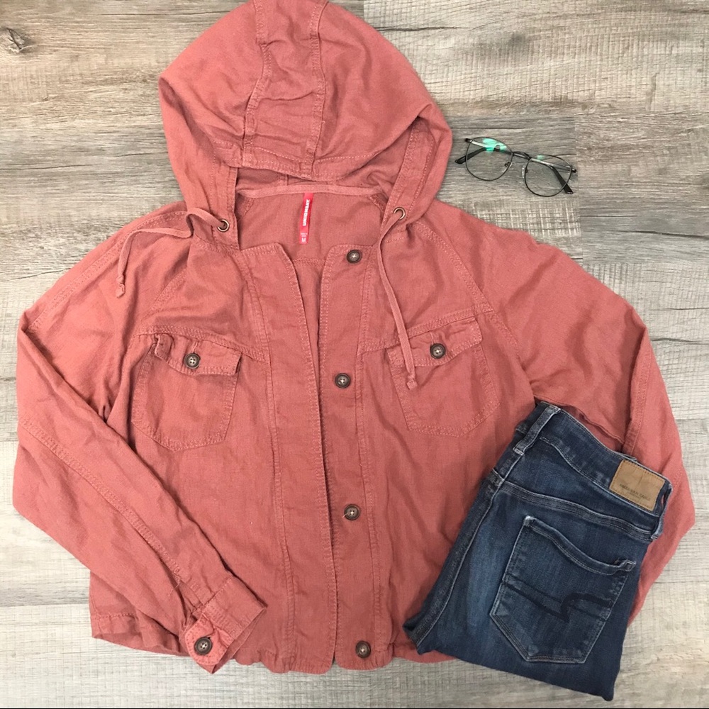 CLOSING SALE 🚨UNIONBAY Pink Utility Shirt Hoodie Button Down M